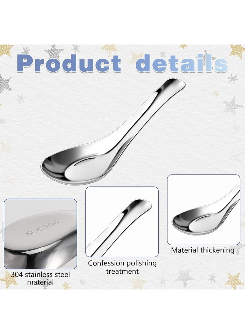 SYOSI Asian Soup Spoon Set, Short Handle Mirror Polished Bouillon Spoons for Wonton, Ramen, Dumplings & Desserts, Commercial-Grade Chinese Dinnerware, Dishwasher Safe, Stainless Steel (4-Piece, Silver) - Image 4
