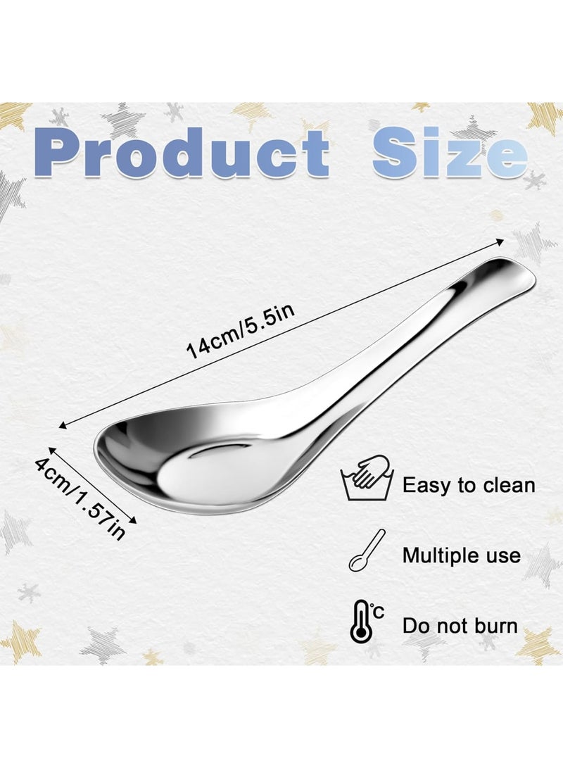 SYOSI Asian Soup Spoon Set, Short Handle Mirror Polished Bouillon Spoons for Wonton, Ramen, Dumplings & Desserts, Commercial-Grade Chinese Dinnerware, Dishwasher Safe, Stainless Steel (4-Piece, Silver) - Image 5