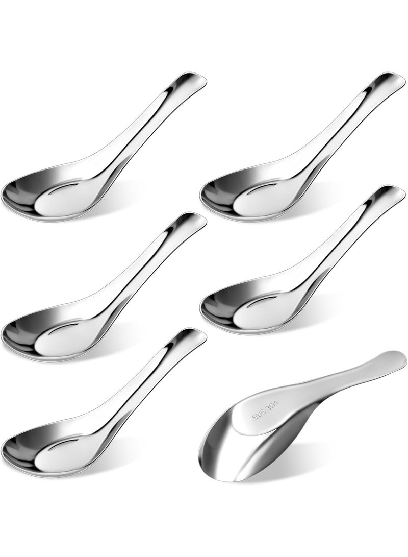 SYOSI Asian Soup Spoon Set, Short Handle Mirror Polished Bouillon Spoons for Wonton, Ramen, Dumplings & Desserts, Commercial-Grade Chinese Dinnerware, Dishwasher Safe, Stainless Steel (4-Piece, Silver) - Image 1