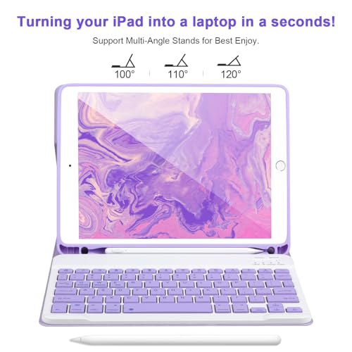 APHBZGE for iPad 6/5th Generation Case with Keyboard 2018/2017,Detachable Bluetooth Keyboard case for iPad Air 2/1,iPad Keyboard Case 9.7 inch with Pencil Holder,Square Keycaps,Purple - Image 4