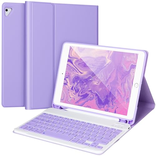 APHBZGE for iPad 6/5th Generation Case with Keyboard 2018/2017,Detachable Bluetooth Keyboard case for iPad Air 2/1,iPad Keyboard Case 9.7 inch with Pencil Holder,Square Keycaps,Purple - Image 1