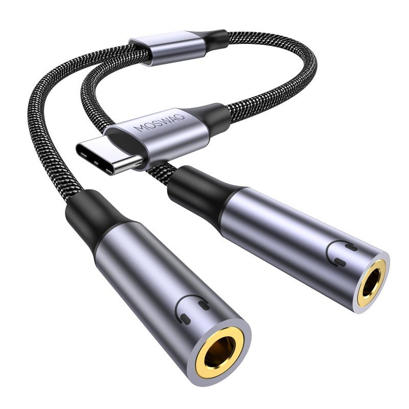 MOSWAG USB C to Dual 35mm Female Headphone Splitter Type C to Dual 35mm Female Audio Jack Splitter Headphone Adapter Compatible with iPhone 171615 Pro Max Galaxy S24 S23 Pixel 10 - Image 2