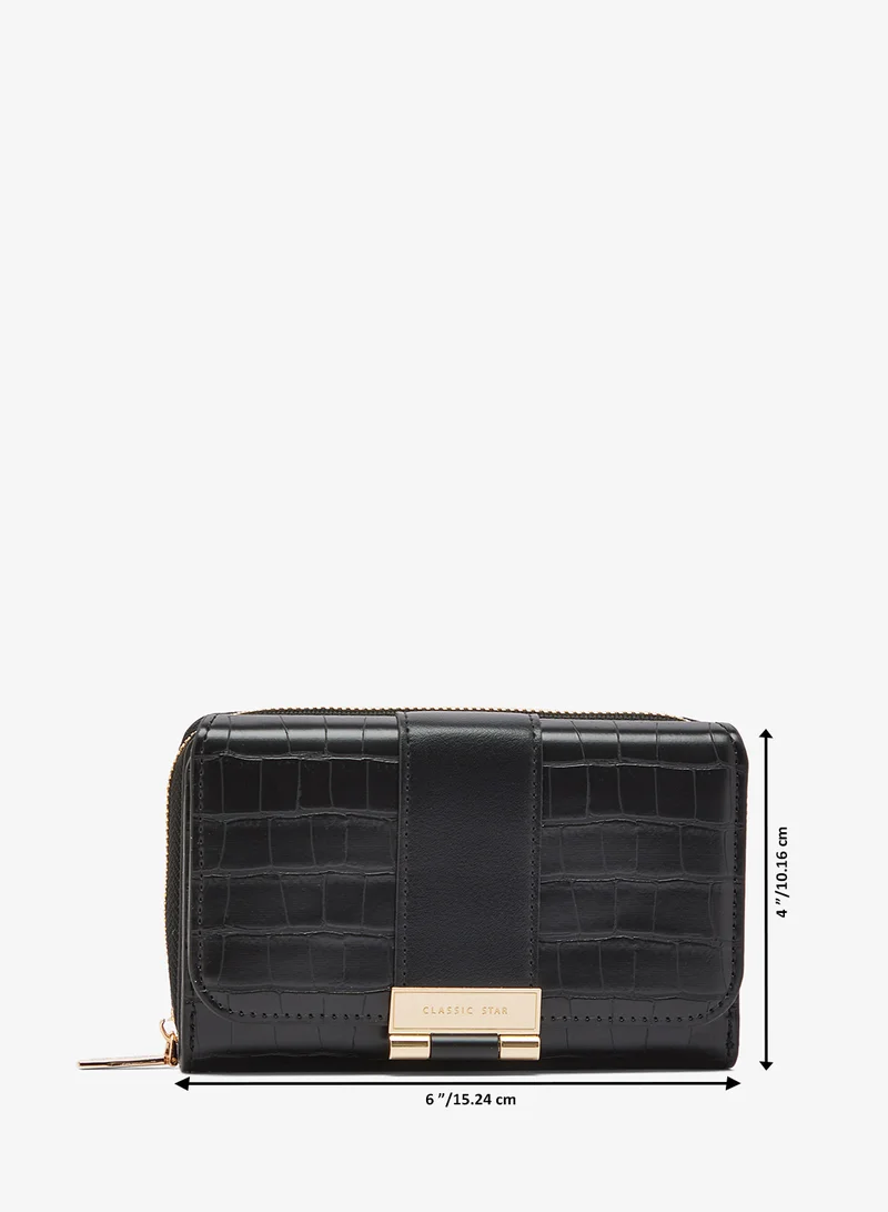 ELLA Black Gold Accent Classic Flap Wallet for Women | Best Price UAE