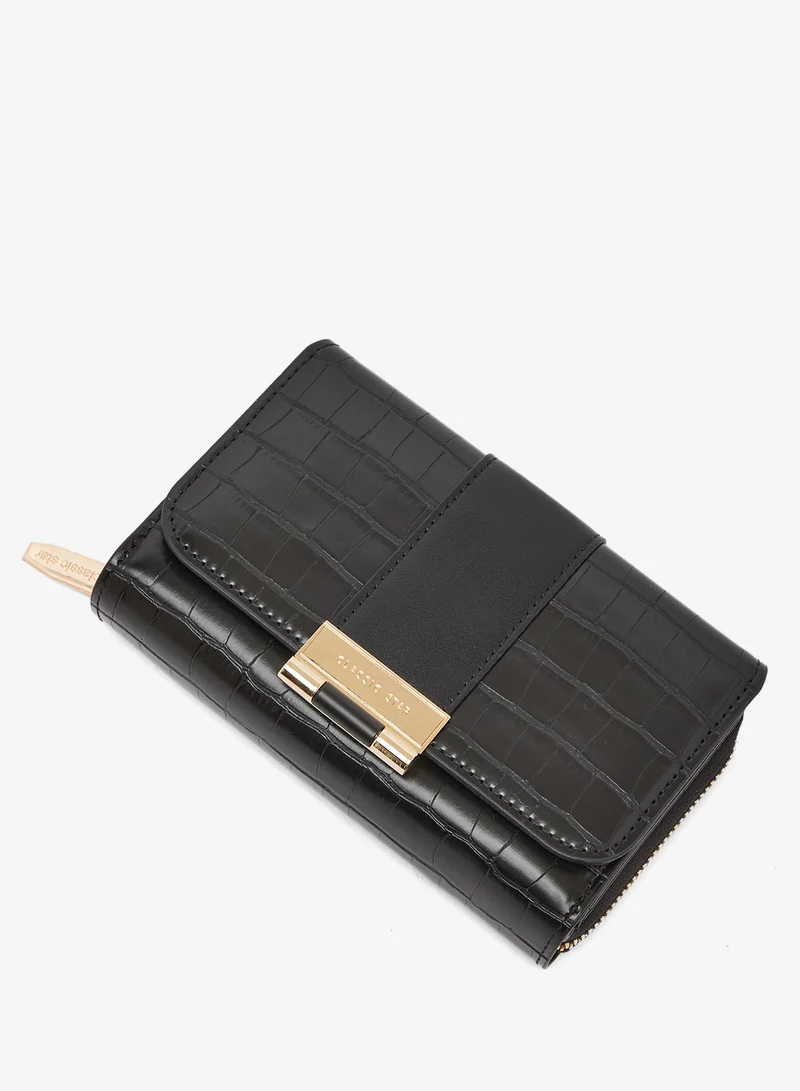 ELLA Black Gold Accent Classic Flap Wallet for Women | Best Price UAE