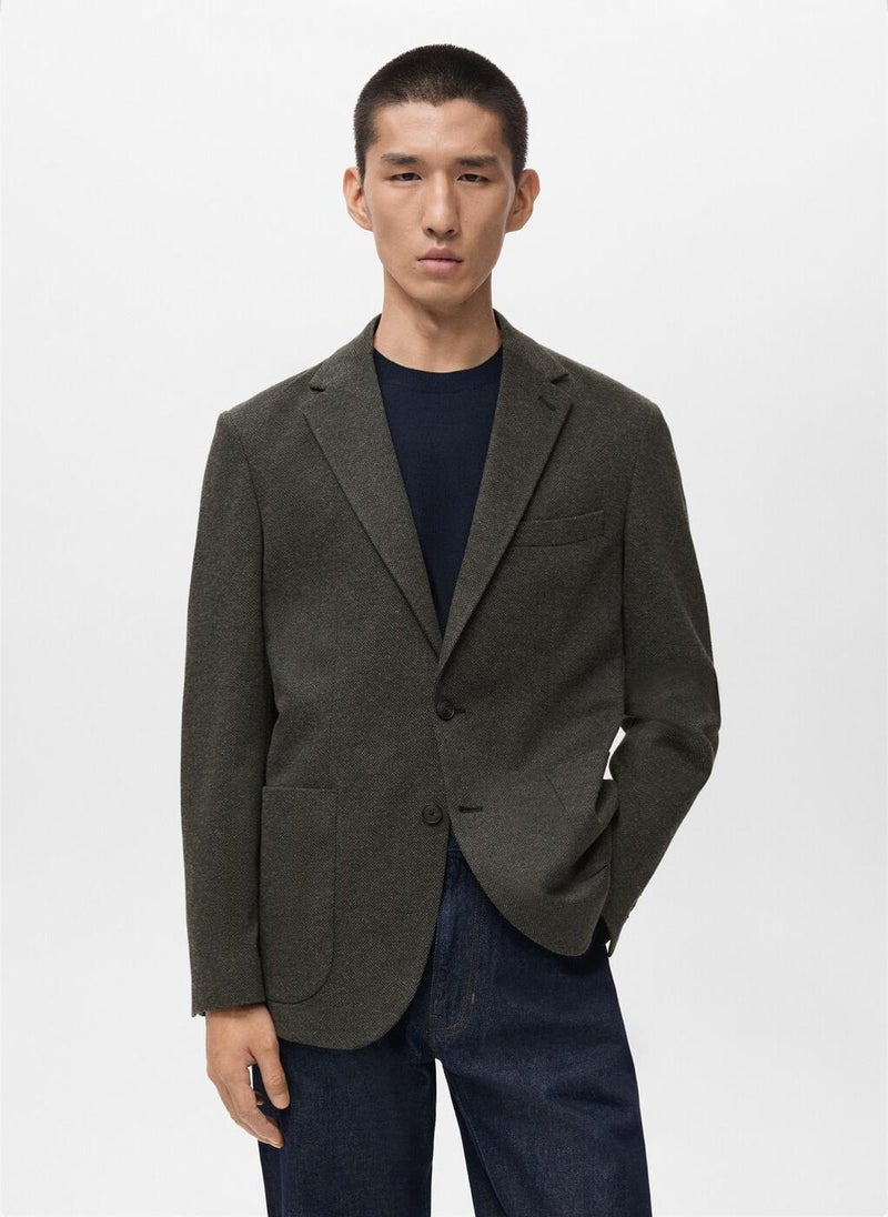 مانجو مان بليزر بقصة ضيقة بنسيج دقيق - Image 1