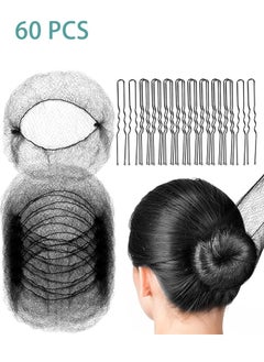 Generic Black Hair Nets 60Pcs Hair Nets Invisible 60Pcs U Shaped Pins For Cleaning,Food Service, Bun Making, Ballet, and Versatile Hairstyling  - Image 1