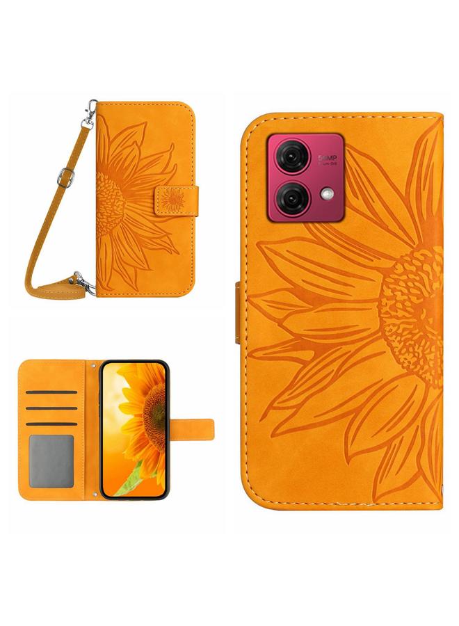 اس-توب جراب لهاتف Motorola Edge 40 Neo HT04 مصنوع من الجلد المرن المنقوش بنقشة زهر الشمس مع حبل تعليق - Image 1