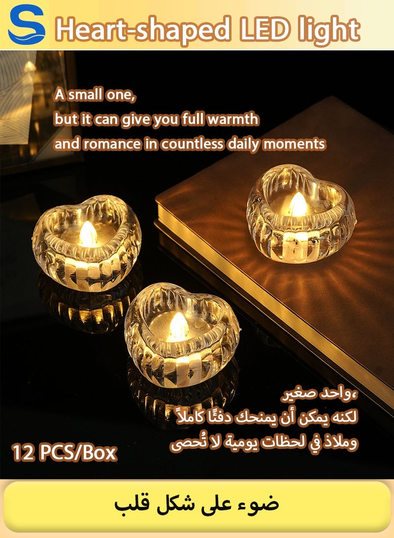 Serinovia 12 Pack LOVE Shape Flameless LED Tea Light Candles, Battery Operated Flickering Fake Candles for Romantic Decoration, Wedding, Christmas, Holiday & Home Decor - Image 1