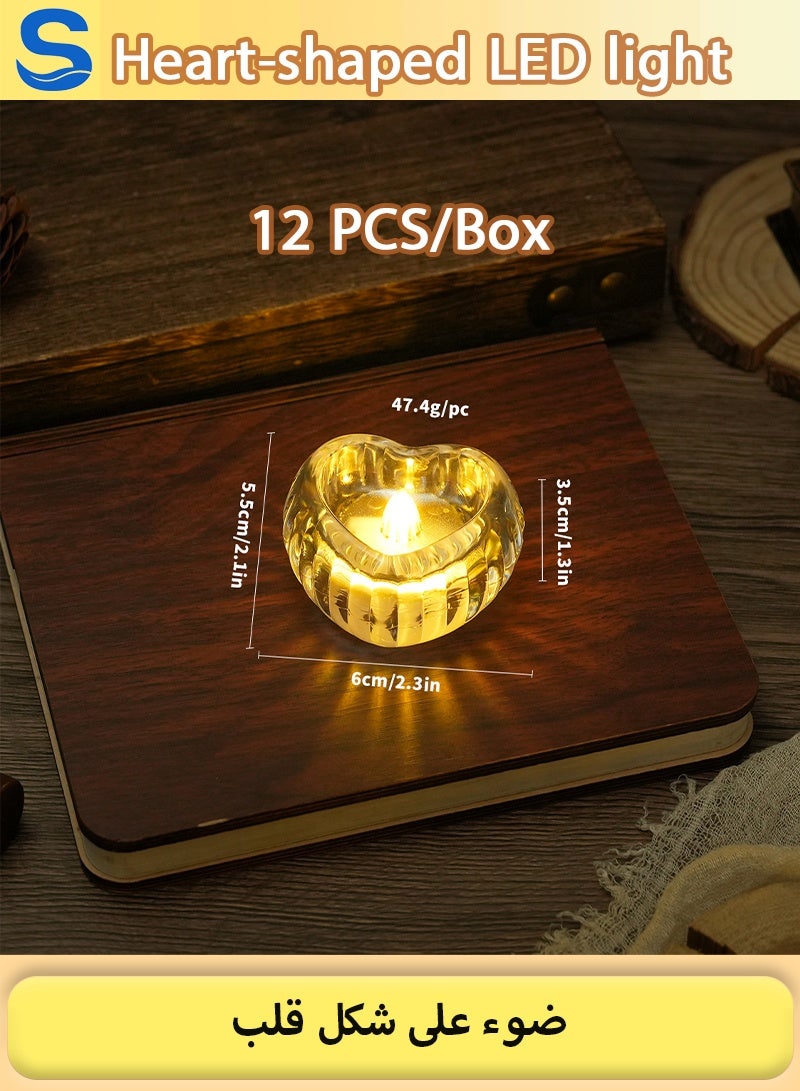 Serinovia 12 Pack LOVE Shape Flameless LED Tea Light Candles, Battery Operated Flickering Fake Candles for Romantic Decoration, Wedding, Christmas, Holiday & Home Decor - Image 2