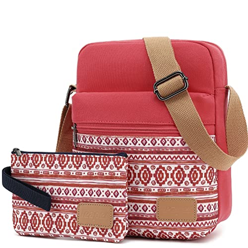 Leaper Small Canvas Crossbody Bag and Purse Set Vintage Messenger Bag Rose - Image 3