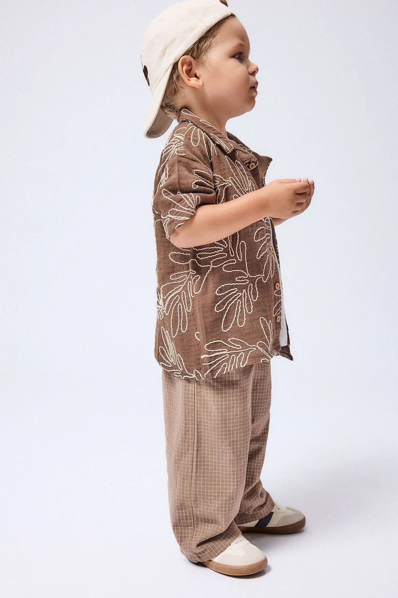 Defacto Boy Baggy Fit Checked Straight Leg Cotton Trousers