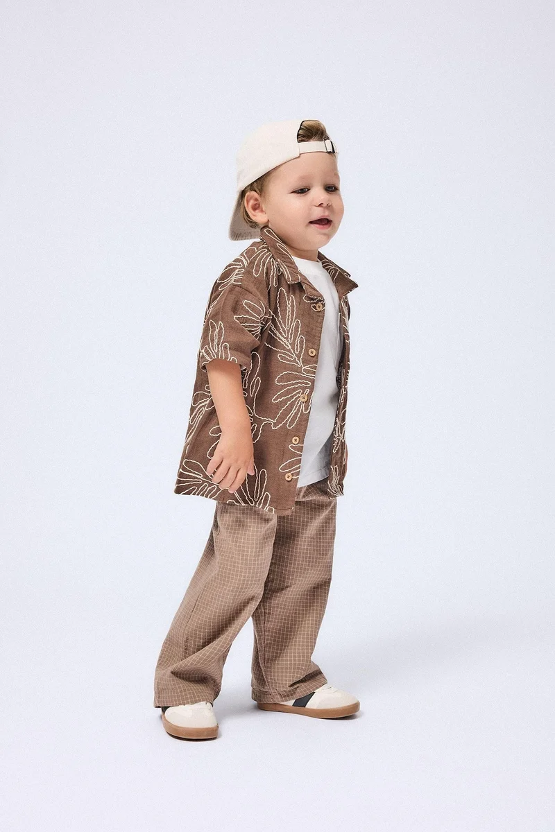 Defacto Boy Baggy Fit Checked Straight Leg Cotton Trousers