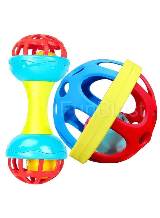 FunBlast Soft Rattles Toys For Babies Shaking Rattle Ball & Dumbbell Rattle Toy For Infants Toys For New Born Babies And Kids Early Development Toys Multicolor - Image 2