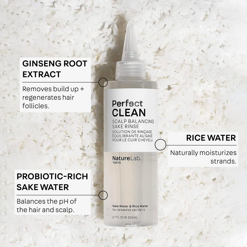NatureLab. TOKYO NatureLab.TOKYO Perfect Clean Sake Rinse â€“ pH Balancing Treatment for Dry, Itchy Scalp, Clears Buildup & Excess Scalp Oil, Hydrates with Rice Water & Ginseng, 6.7oz - Image 3