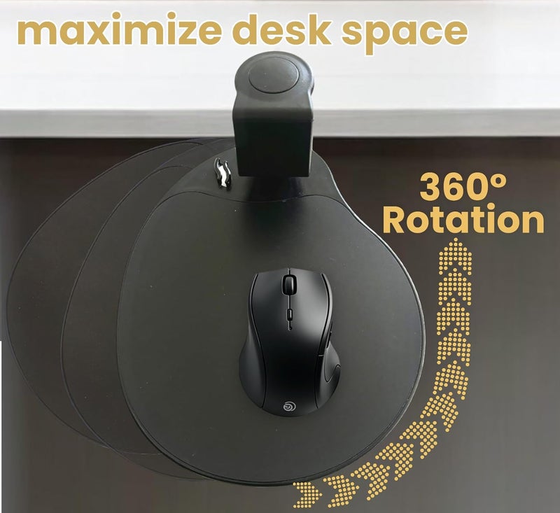 MAX SMART Clamp on Mouse Platform, Clip on Mouse Pad, Rotating 360, Easy Slide Out Tray, Suitable Up to for 1.5" Thickness Desk, for Home, Office to Save Space (Black) - Image 3