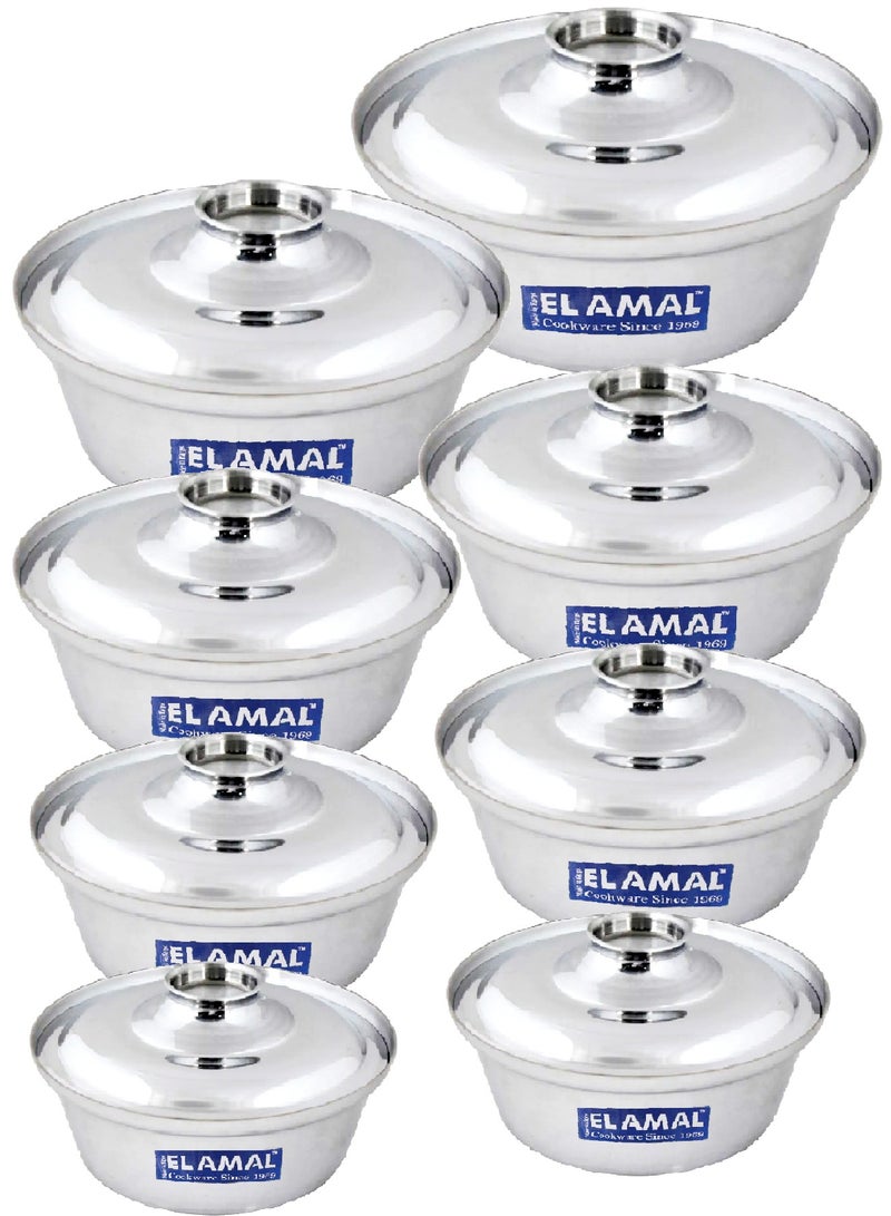 Elamal Aluminum Pots Set Conical Consisting of 8 Pots Egyptian Industry Size 16/18/20/22/24/26/28/30 cm - Image 1
