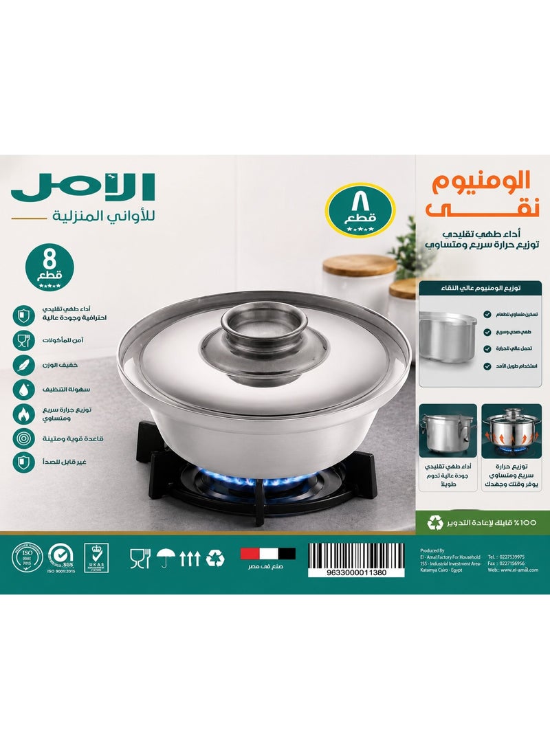 Elamal Aluminum Pots Set Conical Consisting of 8 Pots Egyptian Industry Size 16/18/20/22/24/26/28/30 cm - Image 4