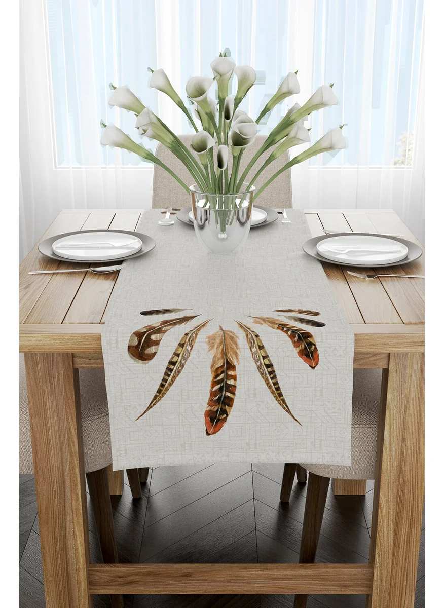 Cango Home Brown Bohemian Feather Patterned Digital Printed Runner CGH626-RN