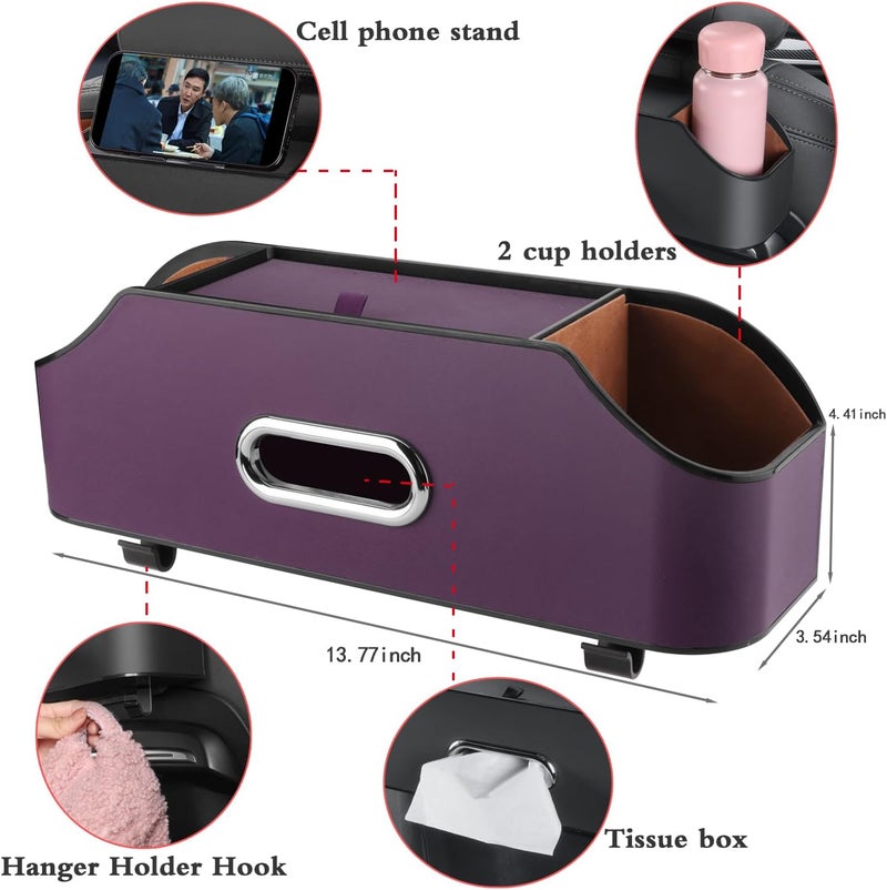 HALOYIVGO Car Seat Back Organizer - Stylish & Functional Storage for Family Adventures - Cup Holders, Tissue Box & Hooks - Perfect for Kids, Road Trips & Travel (Purple) - Image 2