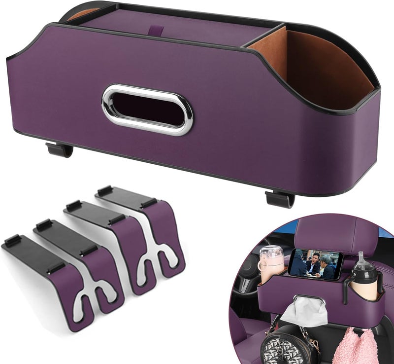 HALOYIVGO Car Seat Back Organizer - Stylish & Functional Storage for Family Adventures - Cup Holders, Tissue Box & Hooks - Perfect for Kids, Road Trips & Travel (Purple) - Image 1