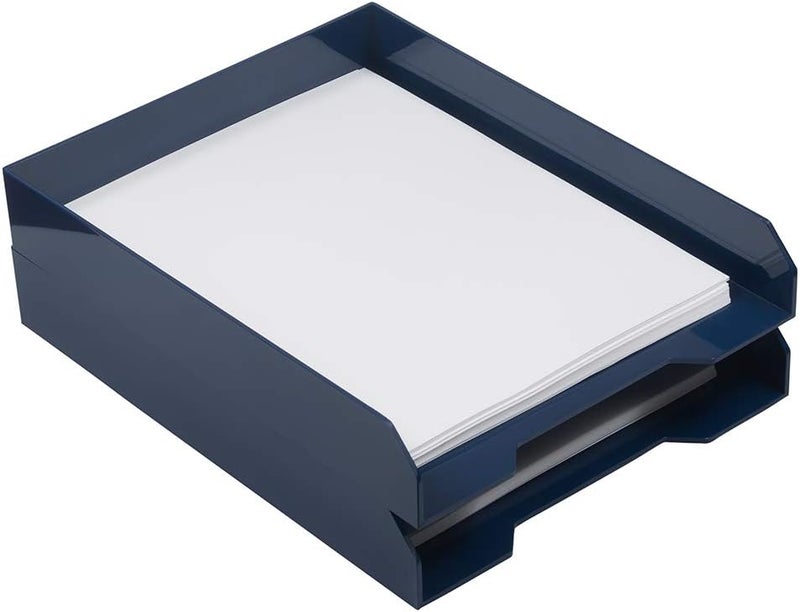 JAM Paper Stackable Paper Trays - Navy Blue - Desktop Document, Letter, & File Organizer Tray - 2/Pack - Image 1