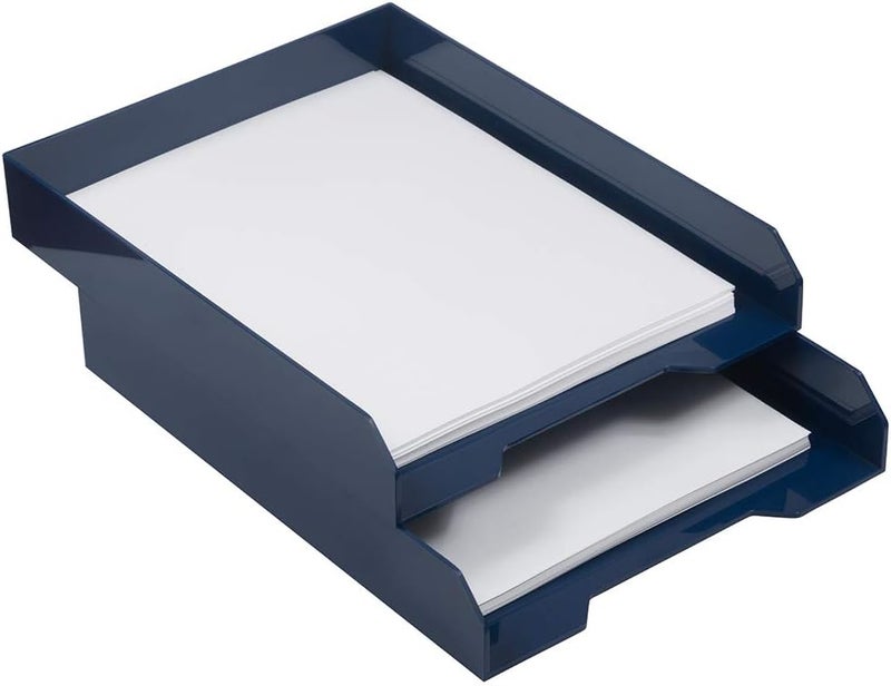 JAM Paper Stackable Paper Trays - Navy Blue - Desktop Document, Letter, & File Organizer Tray - 2/Pack - Image 3