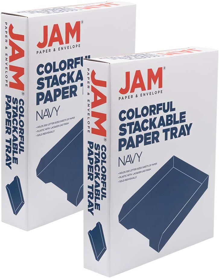 JAM Paper Stackable Paper Trays - Navy Blue - Desktop Document, Letter, & File Organizer Tray - 2/Pack - Image 5