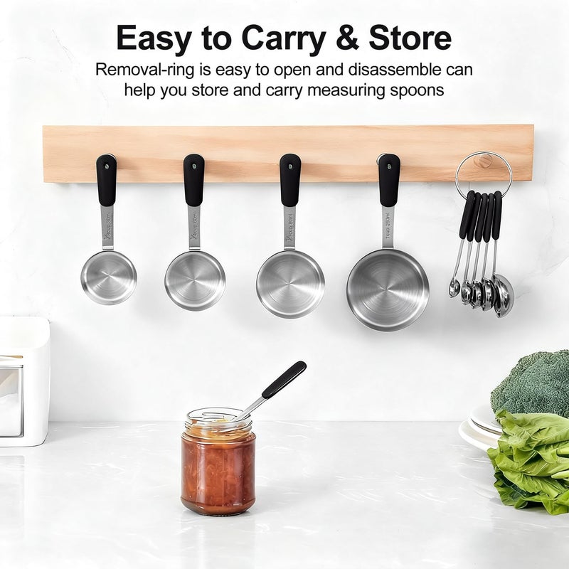 Bopei Measuring Cups and Spoons Set Stainless Steel 10 Piece for Cooking and Baking (5 Cups + 5 Spoons, Black Handle) - Image 3