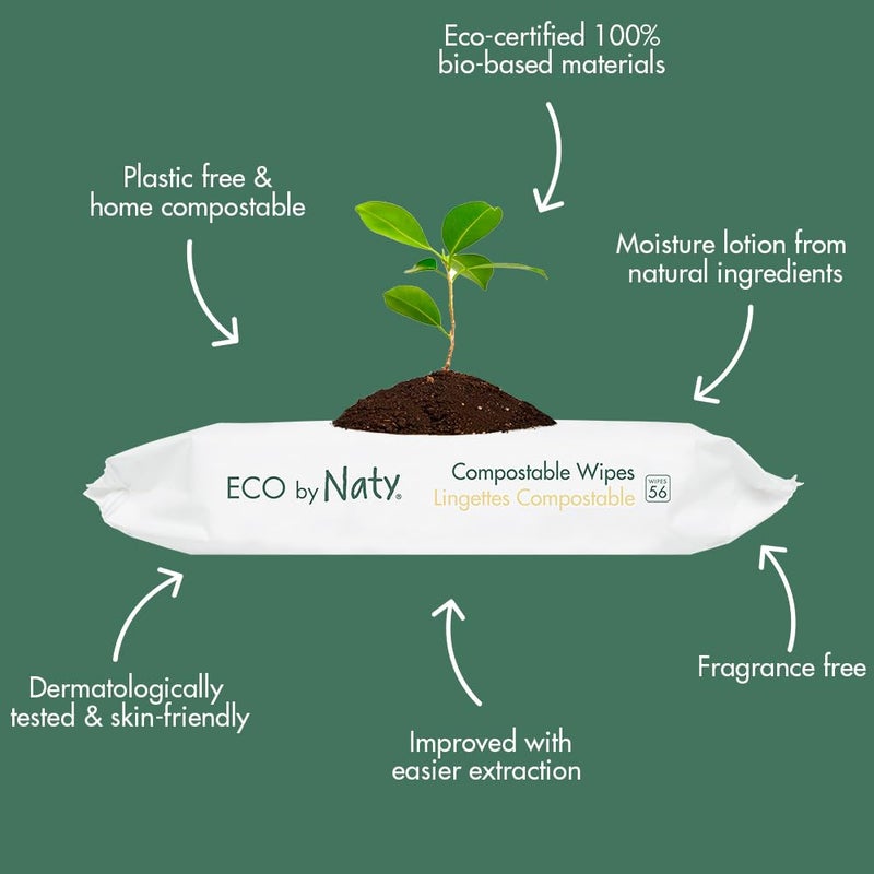 Eco by Naty Unscented Baby Plant based Compostable Wipes, 0% plastic, No nasty chemicals, White, 672 Count - Image 2