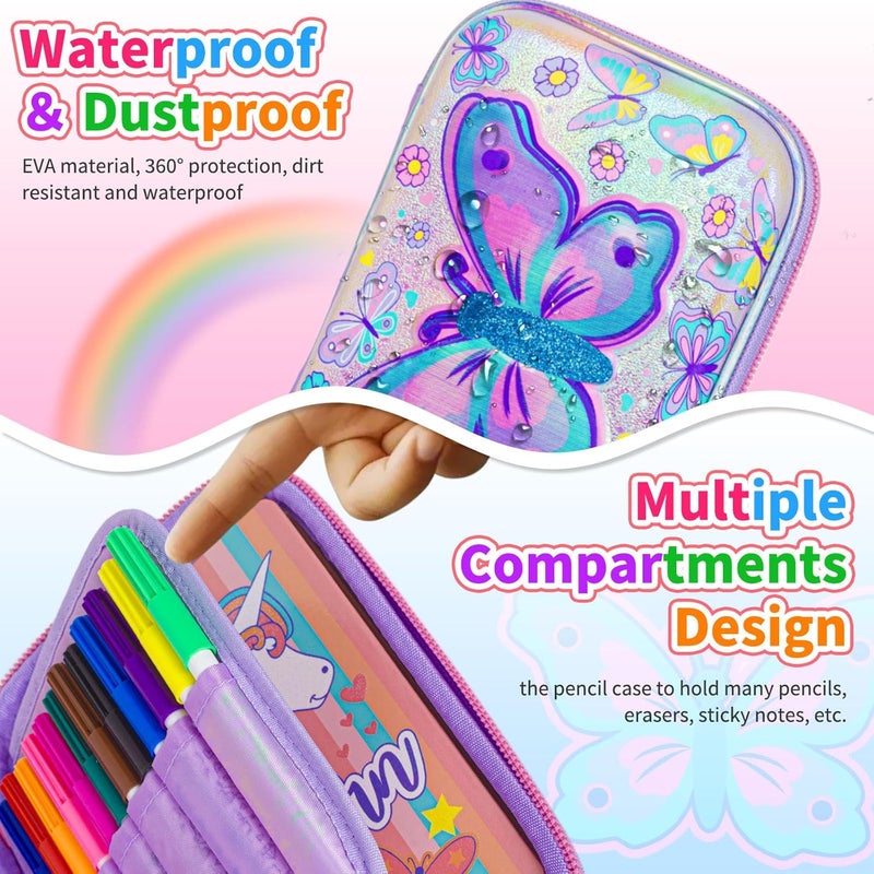 PowerKing Butterfly Pencil Case Stationery Set for Kids, 3D EVA Big Capacity Cute Pencil Pen Case Bag with Zipper Office School Storage Bag Pouch Holder Box Organize - Image 5