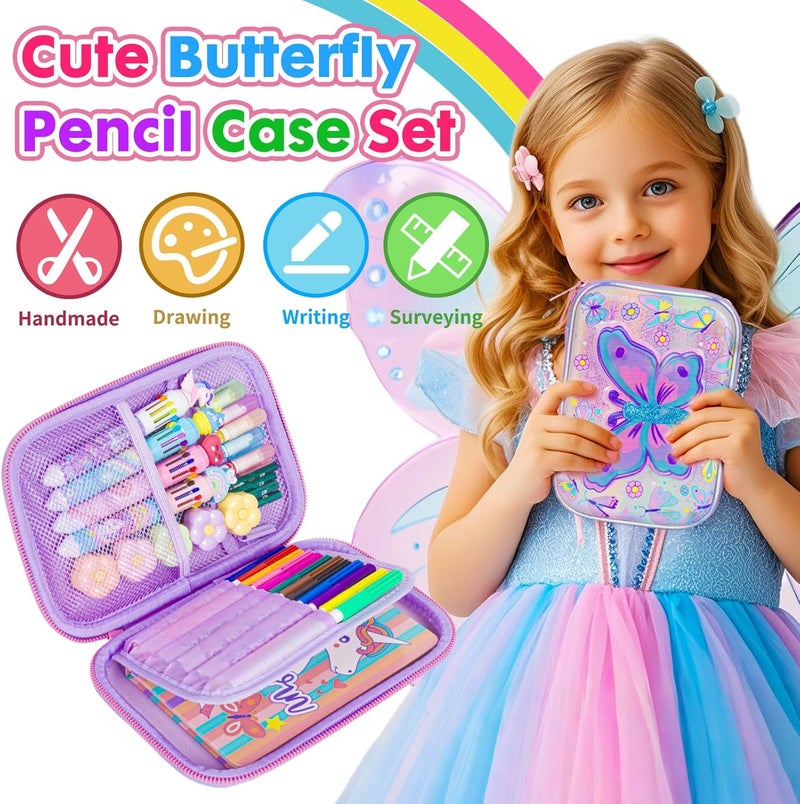 PowerKing Butterfly Pencil Case Stationery Set for Kids, 3D EVA Big Capacity Cute Pencil Pen Case Bag with Zipper Office School Storage Bag Pouch Holder Box Organize - Image 2