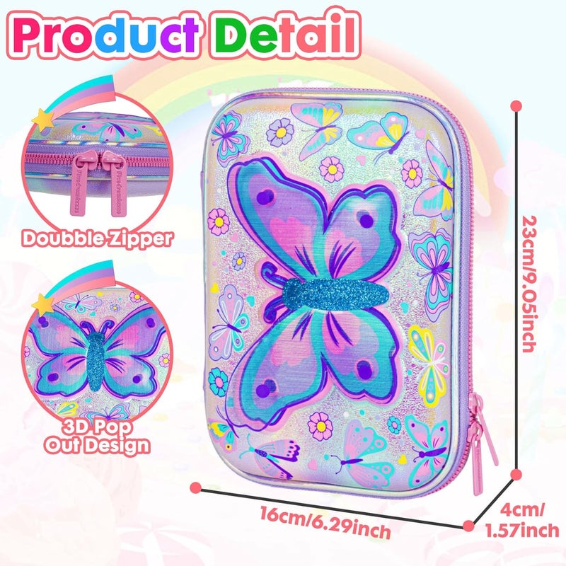 PowerKing Butterfly Pencil Case Stationery Set for Kids, 3D EVA Big Capacity Cute Pencil Pen Case Bag with Zipper Office School Storage Bag Pouch Holder Box Organize - Image 4