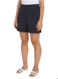 TOMMY HILFIGER Women's Garment Dyed Turn-Up Mom Chino Shorts -  Stretch cotton blend, Blue  - Image 1