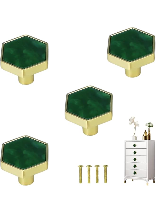 The Bros 4Pcs Cabinet Dresser Drawer Knobs, Modern Furniture Brushed Brass Hexagon Drawer Handles, Dresser Knobs with Screws for Kitchen, Bathroom, Bedroom, Green Gems