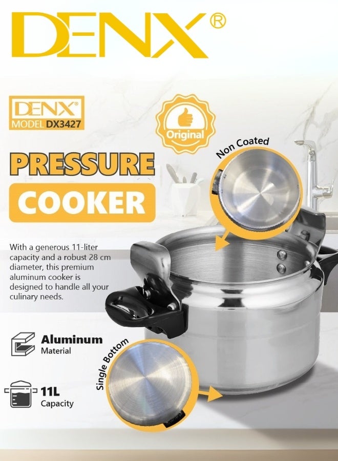 DENX DX3427 Original 11L Aluminum Pressure Cooker with 28cm Diameter, Modern and Elegant Design Featuring Secure Locking Lid, Innovative Safety System with Smart Pressure Valve Preventing Bursting, Strong Single Bottom Ensuring Even Heat Distribution for Fast and Healthy Cooking, Perfect for All Types of Meals and Large Families in Stylish Contemporary Kitchens - Image 4