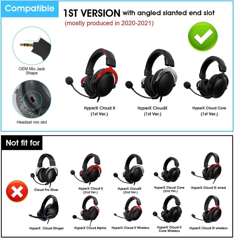 REEYEAR Mic Replacement Microphone Boom fits for Kingston HyperX Cloud, Cloud X and Cloud II 1st Version for PS4 Xbox One Nintendo Switch Computer PC Gaming Headsets Noise Cancelling 3.5mm Jack Black - Image 3