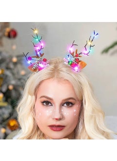 CASDRE Christmas Light up Hair Clips Colorful Reindeer Antler Hair Barrettes Berry Xmas Hair Pieces Sparkly Hair Accessories for Women and Girls