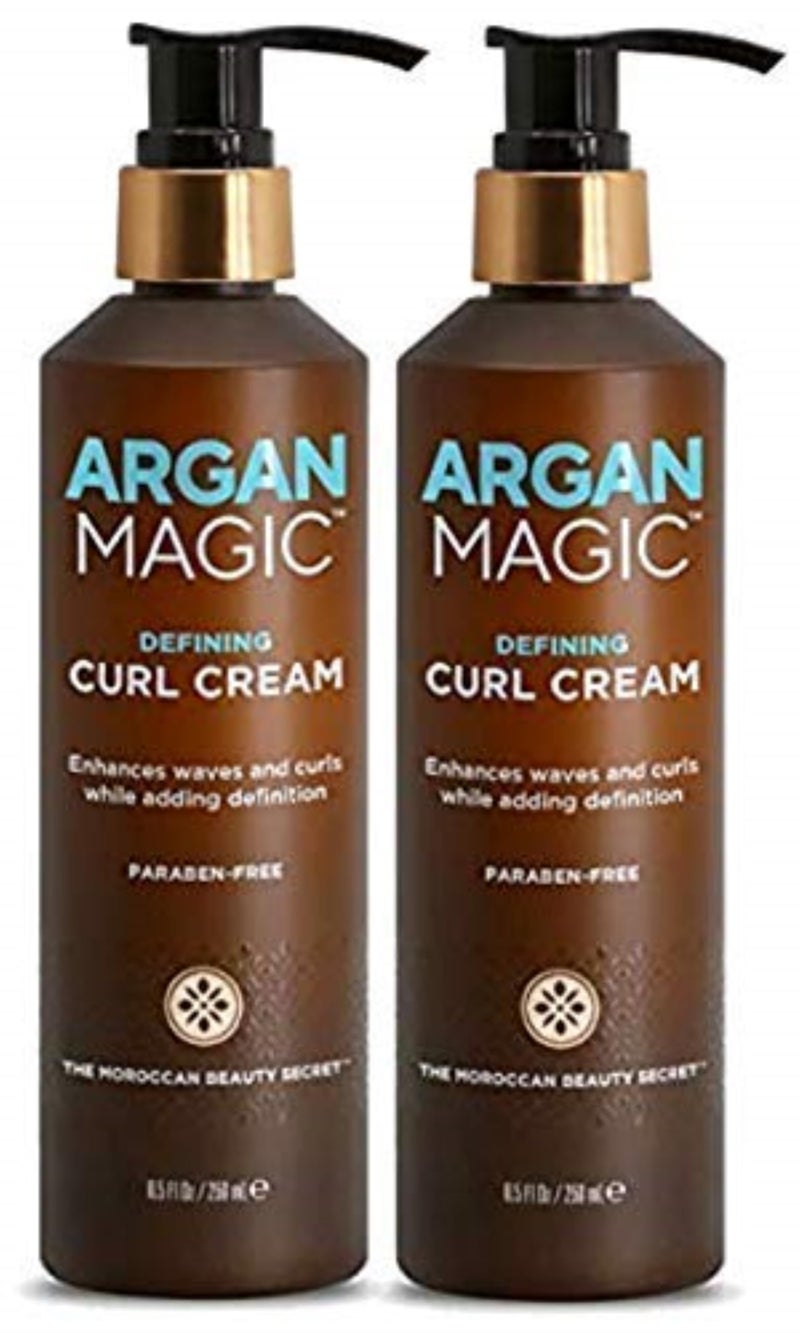 ARGAN MAGIC Argan Magic Defining Curl Cream  Enhances Waves  Curls While Adding Definition  Conditions Detangles Reduces Frizz  Enriched with Biotin  Made in USA  Paraben Free 85 oz  250 ml  2 Pack 