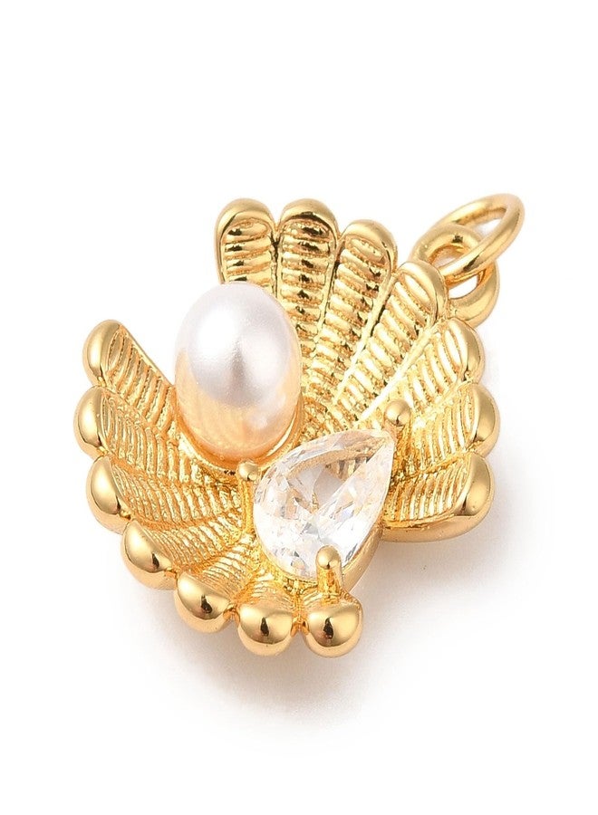 Ipotkitt 10pcs Shell Shaped & Cubic Zirconia Brass Charms 18K Gold Plated with Imitation Glass Pearl Metal Charms for DIY Craft Bracelet Earring Jewelry Making - Image 2
