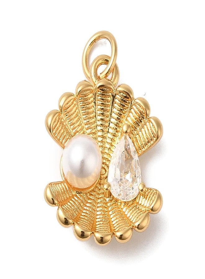 Ipotkitt 10pcs Shell Shaped & Cubic Zirconia Brass Charms 18K Gold Plated with Imitation Glass Pearl Metal Charms for DIY Craft Bracelet Earring Jewelry Making - Image 1