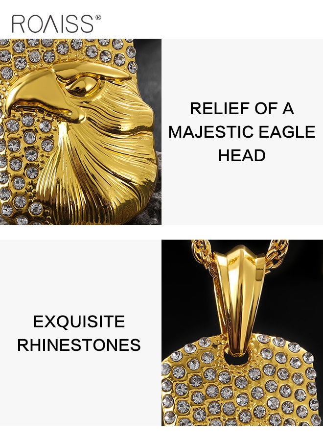roaiss Unisex Domineering Eagle Diamond Necklace Jewelry Super Shiny Pure Color Alloy Dog Tag Pendant High-End Exquisite Water Wave Long Chain Classic Hip Hop Rock Style Gift  - Image 5