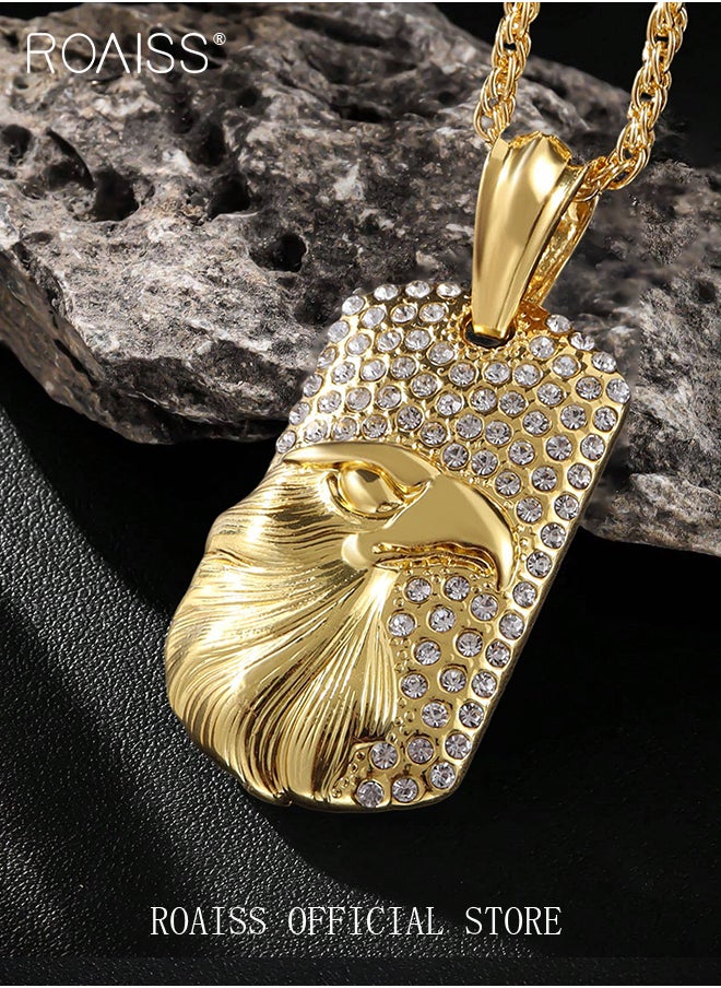 roaiss Unisex Domineering Eagle Diamond Necklace Jewelry Super Shiny Pure Color Alloy Dog Tag Pendant High-End Exquisite Water Wave Long Chain Classic Hip Hop Rock Style Gift  - Image 3