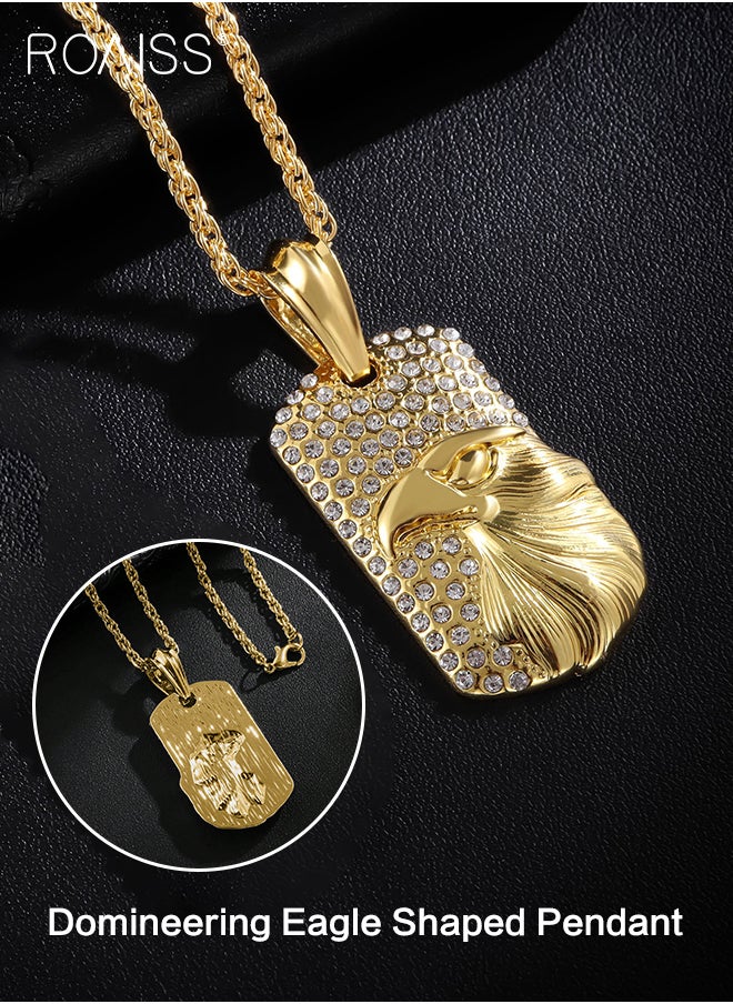 roaiss Unisex Domineering Eagle Diamond Necklace Jewelry Super Shiny Pure Color Alloy Dog Tag Pendant High-End Exquisite Water Wave Long Chain Classic Hip Hop Rock Style Gift  - Image 4