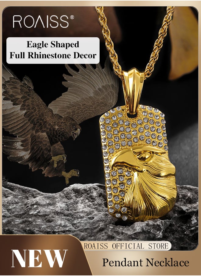 roaiss Unisex Domineering Eagle Diamond Necklace Jewelry Super Shiny Pure Color Alloy Dog Tag Pendant High-End Exquisite Water Wave Long Chain Classic Hip Hop Rock Style Gift  - Image 1