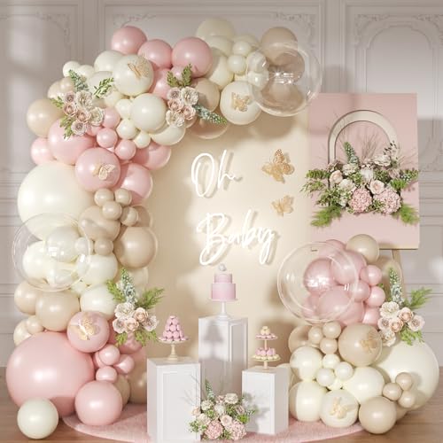 NUTTYBASH Dusty Pink Balloon Arch Kit 126 Pcs Pink and Sand White Balloon Arch Garland Kit for Wedding Birthday Baby Shower Gender Reveal Decorations - Image 1