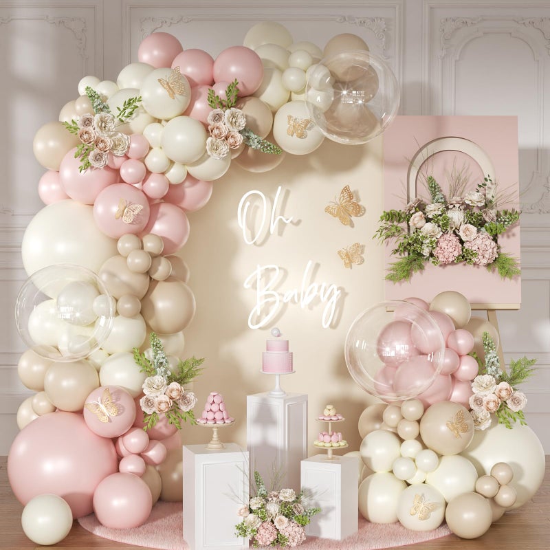 NUTTYBASH Dusty Pink Balloon Arch Kit 126 Pcs Pink and Sand White Balloon Arch Garland Kit for Wedding Birthday Baby Shower Gender Reveal Decorations - Image 2