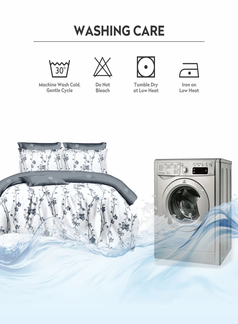 Donetella Duvet Cover Set 6-Pcs King Size Printed Bed Set With 1 Duvet Cover(220 X 240 CM),1 Fitted Sheet,2 PillowSham And 2 Pillow Cases (Without Filler),Steel Grey
