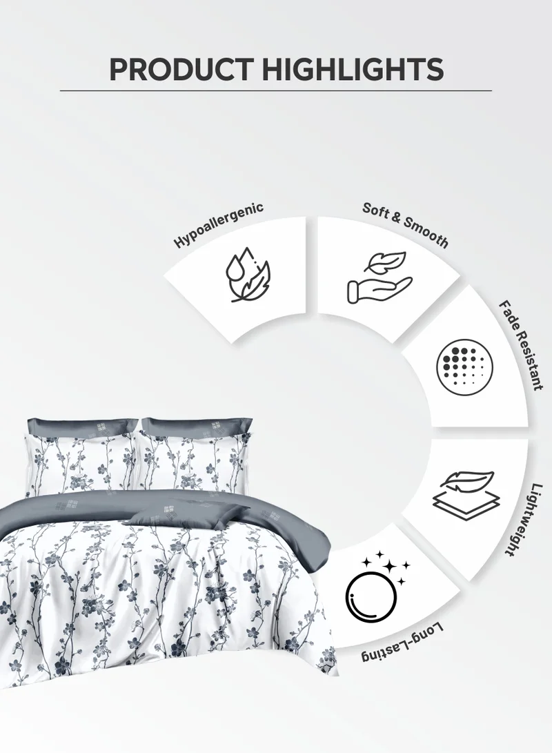 Donetella Duvet Cover Set 6-Pcs King Size Printed Bed Set With 1 Duvet Cover(220 X 240 CM),1 Fitted Sheet,2 PillowSham And 2 Pillow Cases (Without Filler),Steel Grey