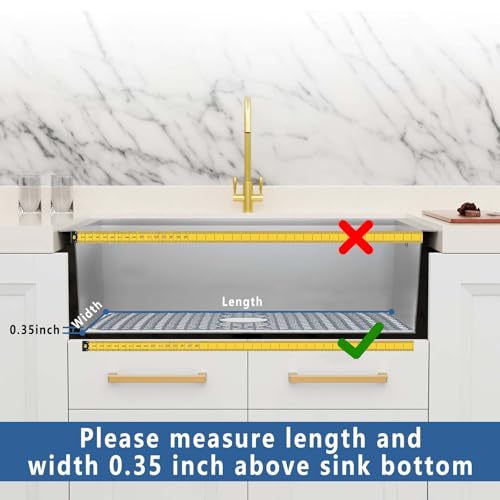 AWOKE Large Silicone Sink Protectors for Kitchen Sink, 30" x 16" Rear Drain Hole, Sink Mat for Bottom of Farmhouse Kitchen Stainless Steel Sinks, Raised Feet/Heat Resistant/Non-slip (Gray) - Image 3