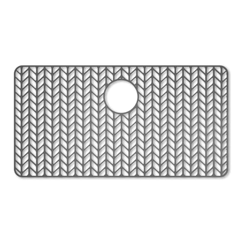 AWOKE Large Silicone Sink Protectors for Kitchen Sink, 30" x 16" Rear Drain Hole, Sink Mat for Bottom of Farmhouse Kitchen Stainless Steel Sinks, Raised Feet/Heat Resistant/Non-slip (Gray) - Image 1